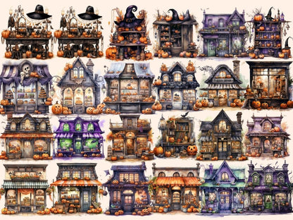 Halloween Storefronts Watercolor Clipart costume shop clipart - Wonders Artist