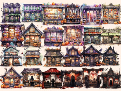Halloween Storefronts Watercolor Clipart costume shop clipart - Wonders Artist