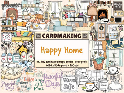 Happy Home Cardmaking Clipart cardmaking clipart cottage home art cozy home png - WondersArtist