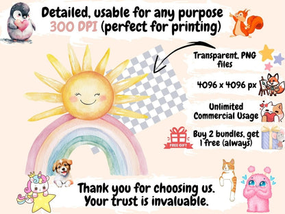 Happy Rainbows Watercolor Clipart colorful rainbow png cute rainbow png dreamy rainbow art - WondersArtist