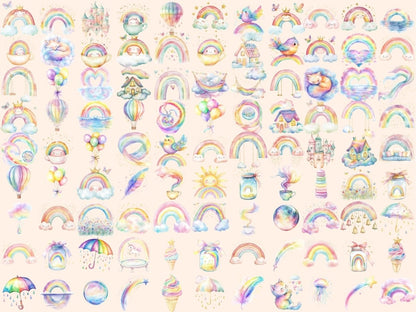 Happy Rainbows Watercolor Clipart colorful rainbow png cute rainbow png dreamy rainbow art - WondersArtist