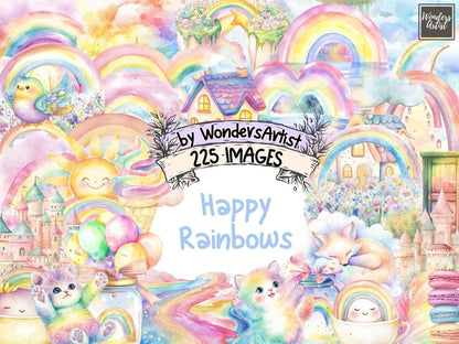 Happy Rainbows Watercolor Clipart colorful rainbow png cute rainbow png dreamy rainbow art - WondersArtist