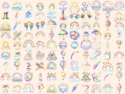 Happy Rainbows Watercolor Clipart colorful rainbow png cute rainbow png dreamy rainbow art - WondersArtist