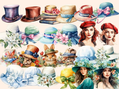 Hats Watercolor Clipart - High - Quality Instant Digital Download for Creative Projects