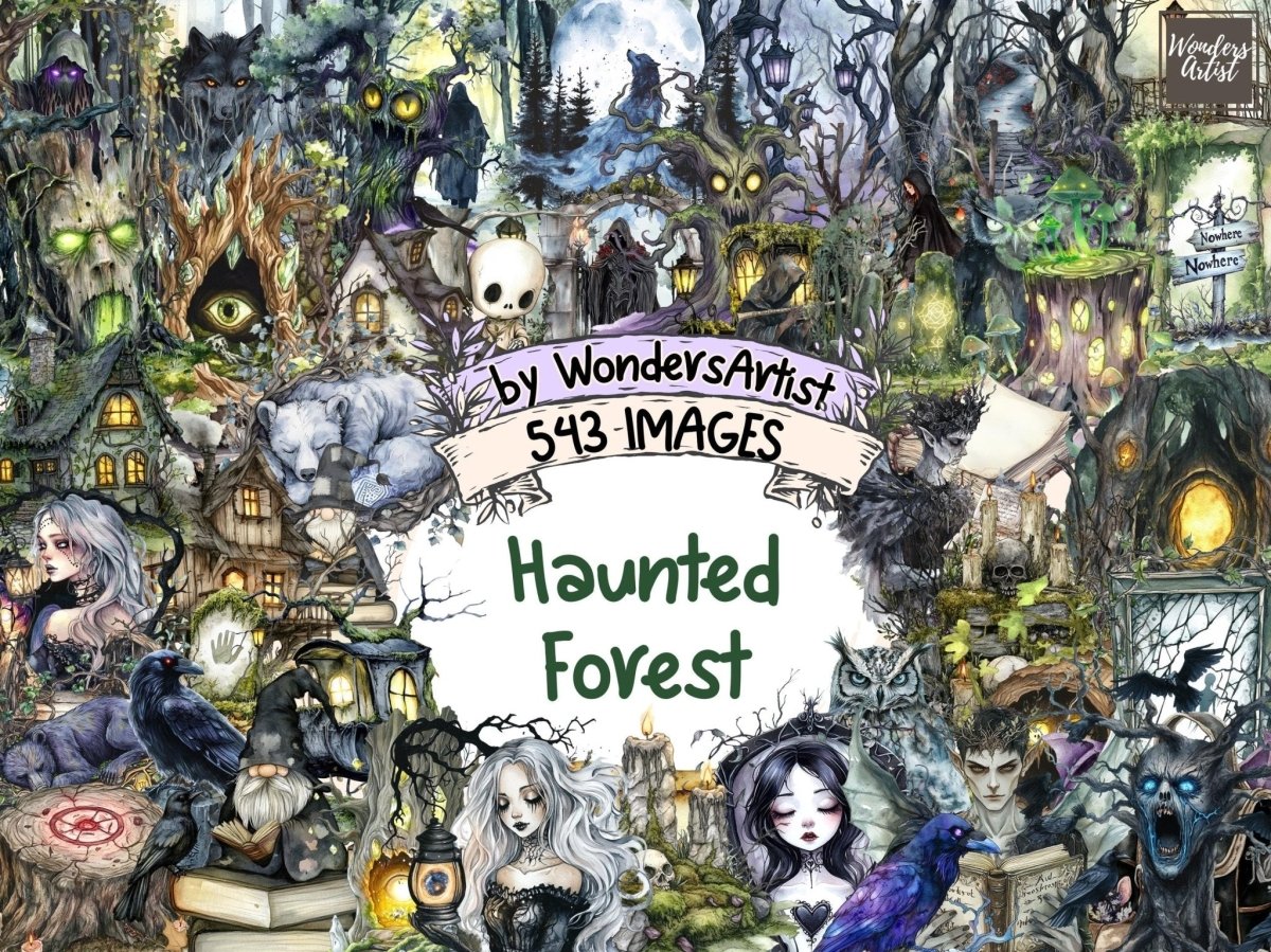 Haunted Forest Watercolor Clipart - WondersArtist