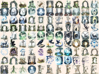 Haunted Forest Watercolor Clipart creepy forest art dark woods png eerie trees clipart - WondersArtist