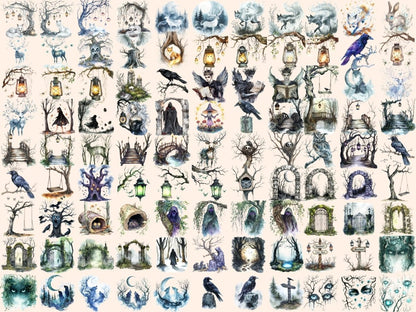 Haunted Forest Watercolor Clipart creepy forest art dark woods png eerie trees clipart - WondersArtist