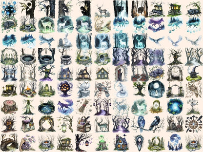 Haunted Forest Watercolor Clipart creepy forest art dark woods png eerie trees clipart - WondersArtist