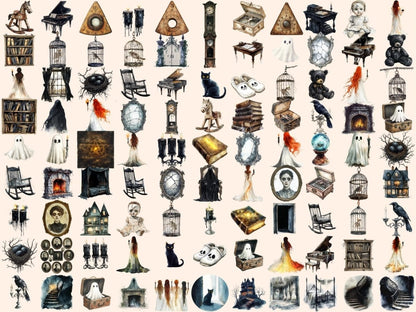 Haunted Mansion Watercolor Clipart Creepy Mansion Art - Wonders Artist