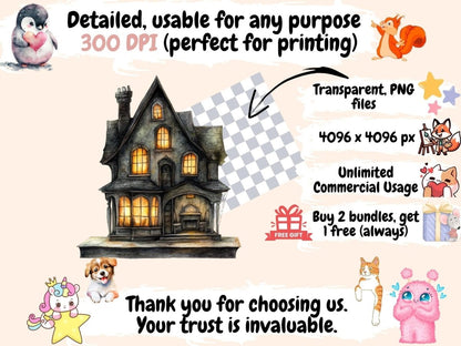 Haunted Mansion Watercolor Clipart Creepy Mansion Art - Wonders Artist