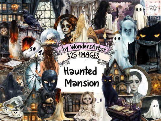 Haunted Mansion Watercolor Clipart - High - Quality Instant Digital Download for Creative Projects