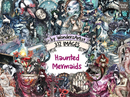 Haunted Mermaids Watercolor Clipart creepy mermaid png dark ocean png eerie mermaid art - WondersArtist