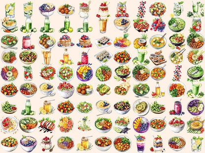 Healthy Eating Watercolor Clipart Balanced Diet Art - Wonders Artist