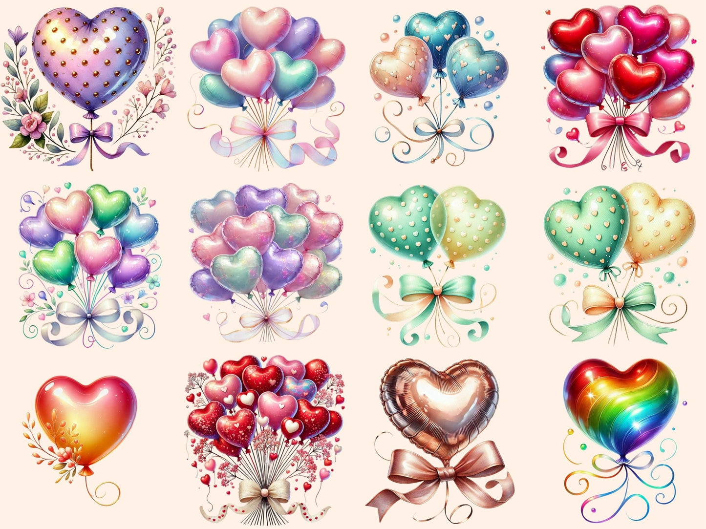 Heart Balloons (P2) Clipart - High - Quality Instant Digital Download for Creative Projects