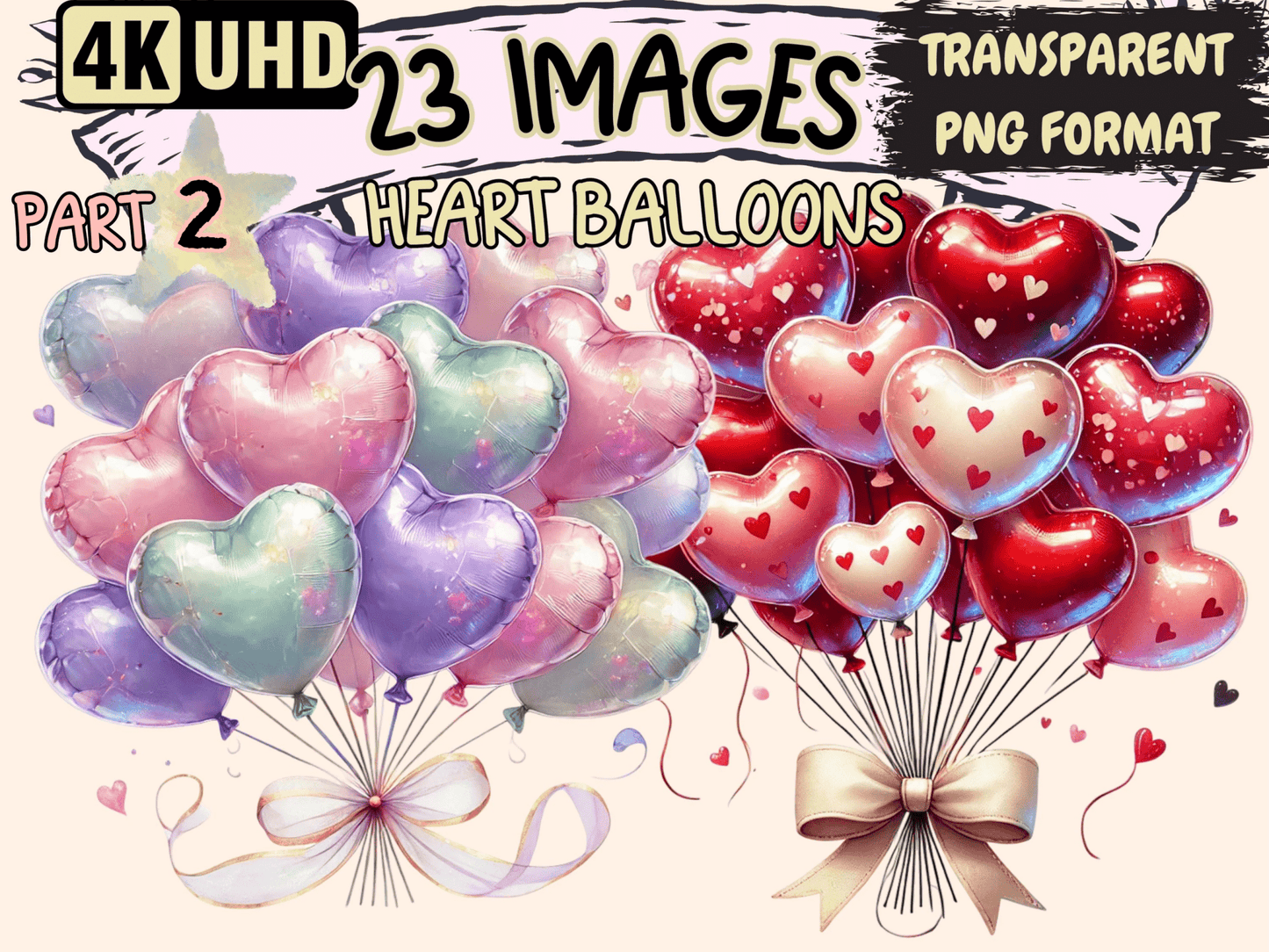 Heart Balloons (P2) Clipart - High - Quality Instant Digital Download for Creative Projects