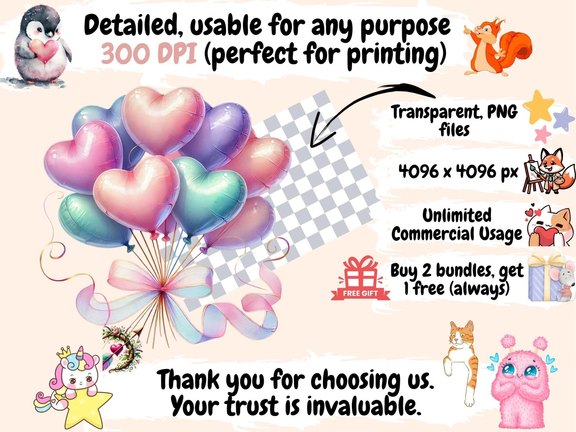 Heart Balloons (P2) Clipart - High - Quality Instant Digital Download for Creative Projects