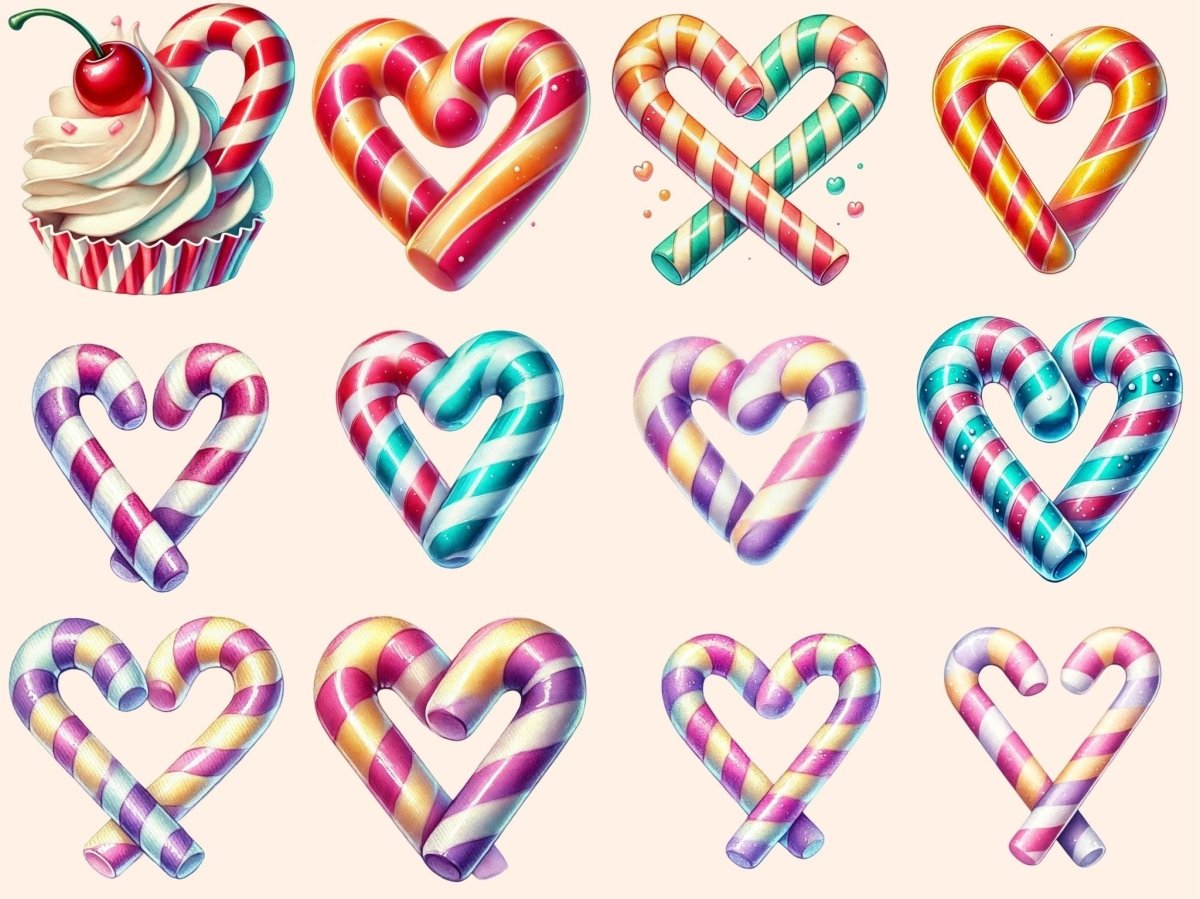 Heart Candy Canes Clipart candy cane clipart candy printables christmas candy png - WondersArtist