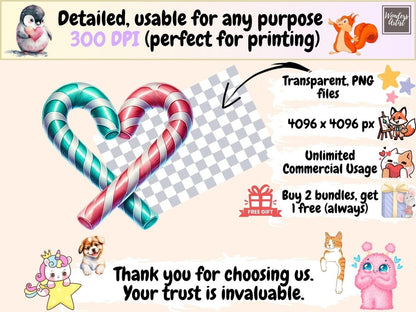 Heart Candy Canes Clipart candy cane clipart candy printables christmas candy png - WondersArtist