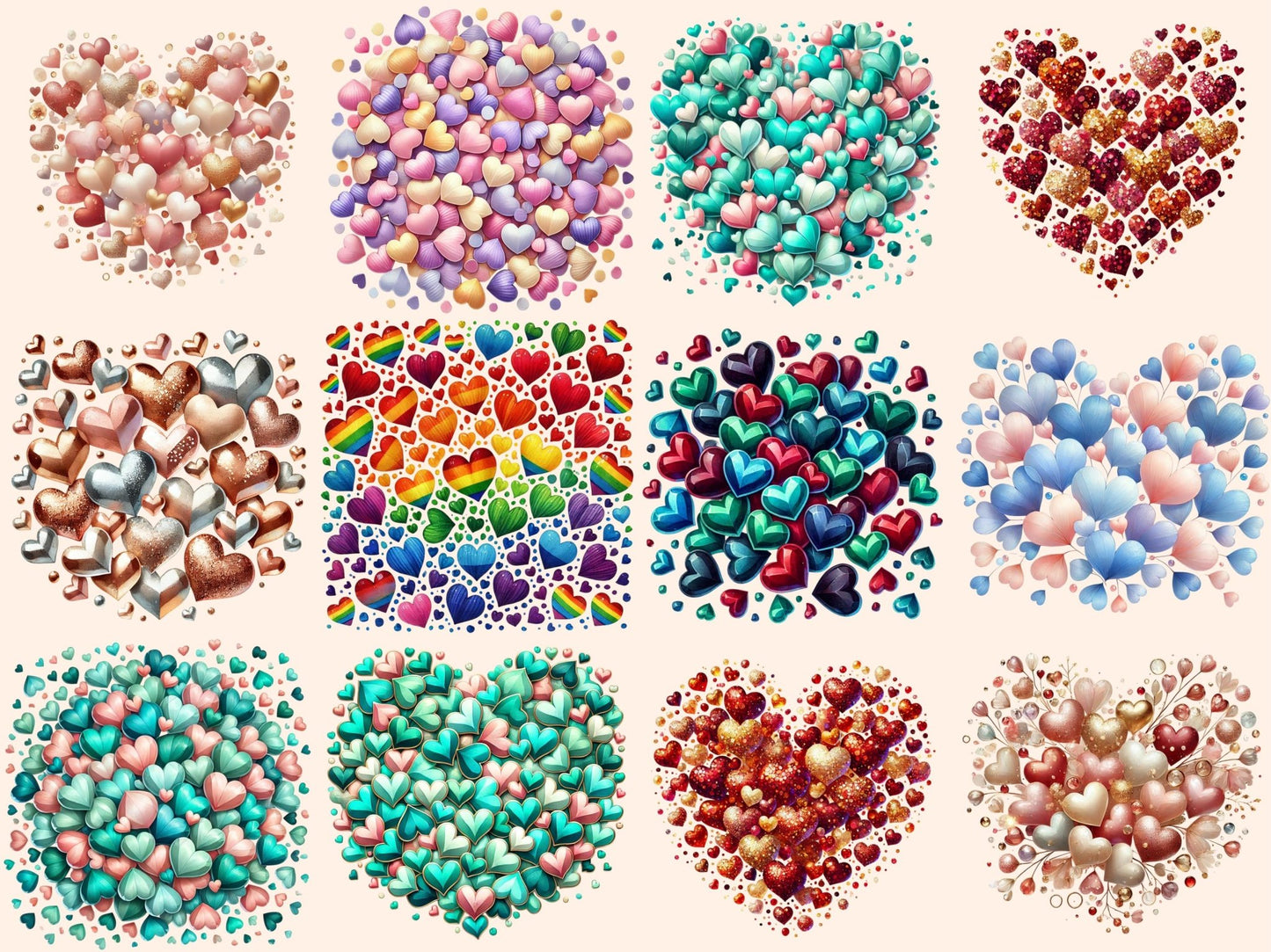 Heart Confetti Clipart - High - Quality Instant Digital Download for Creative Projects