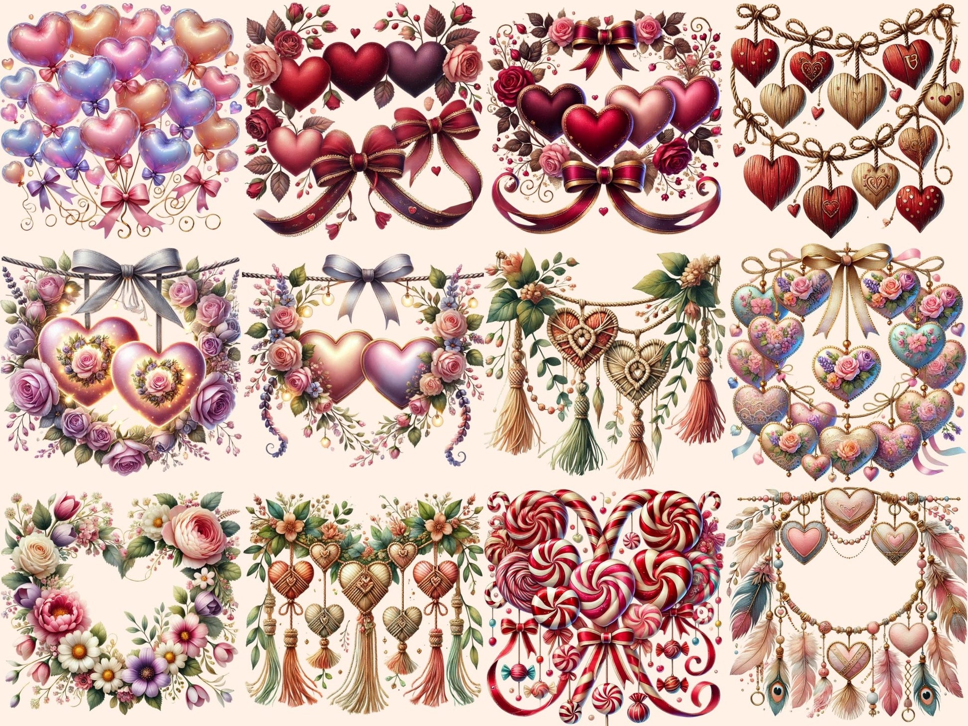 Heart Garlands Clipart - High - Quality Instant Digital Download for Creative Projects