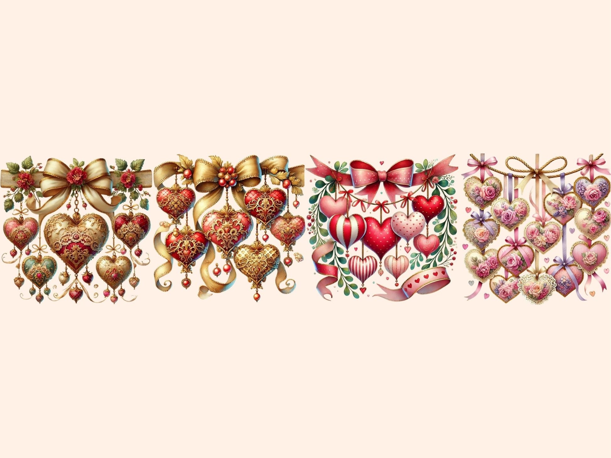 Heart Garlands Clipart - High - Quality Instant Digital Download for Creative Projects