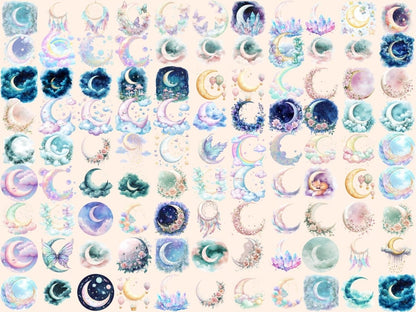 Heavenly Moons Watercolor Clipart baby moon clipart - Wonders Artist