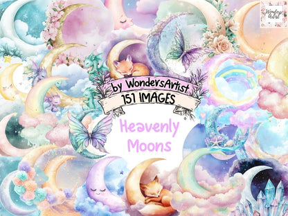 Heavenly Moons Watercolor Clipart baby moon clipart - Wonders Artist