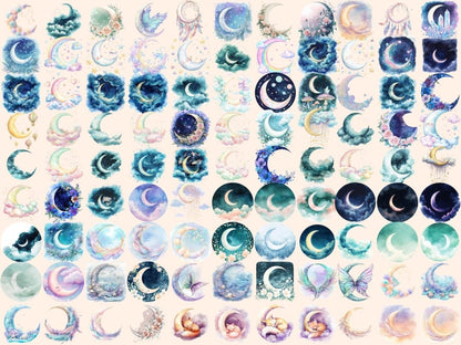 Heavenly Moons Watercolor Clipart baby moon clipart - Wonders Artist