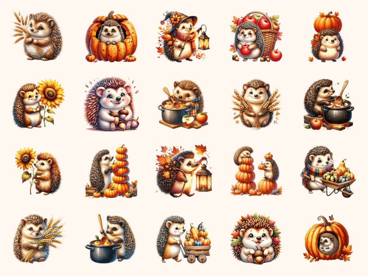 Hedgehog Harvest Clipart All Bundles Clipart Line Art - WondersArtist