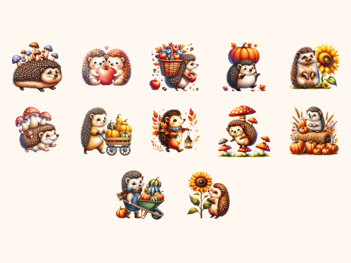 Hedgehog Harvest Clipart All Bundles Clipart Line Art - WondersArtist