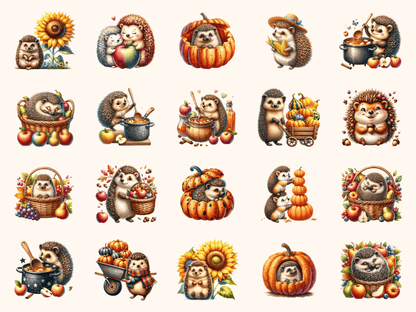 Hedgehog Harvest Clipart All Bundles Clipart Line Art - WondersArtist