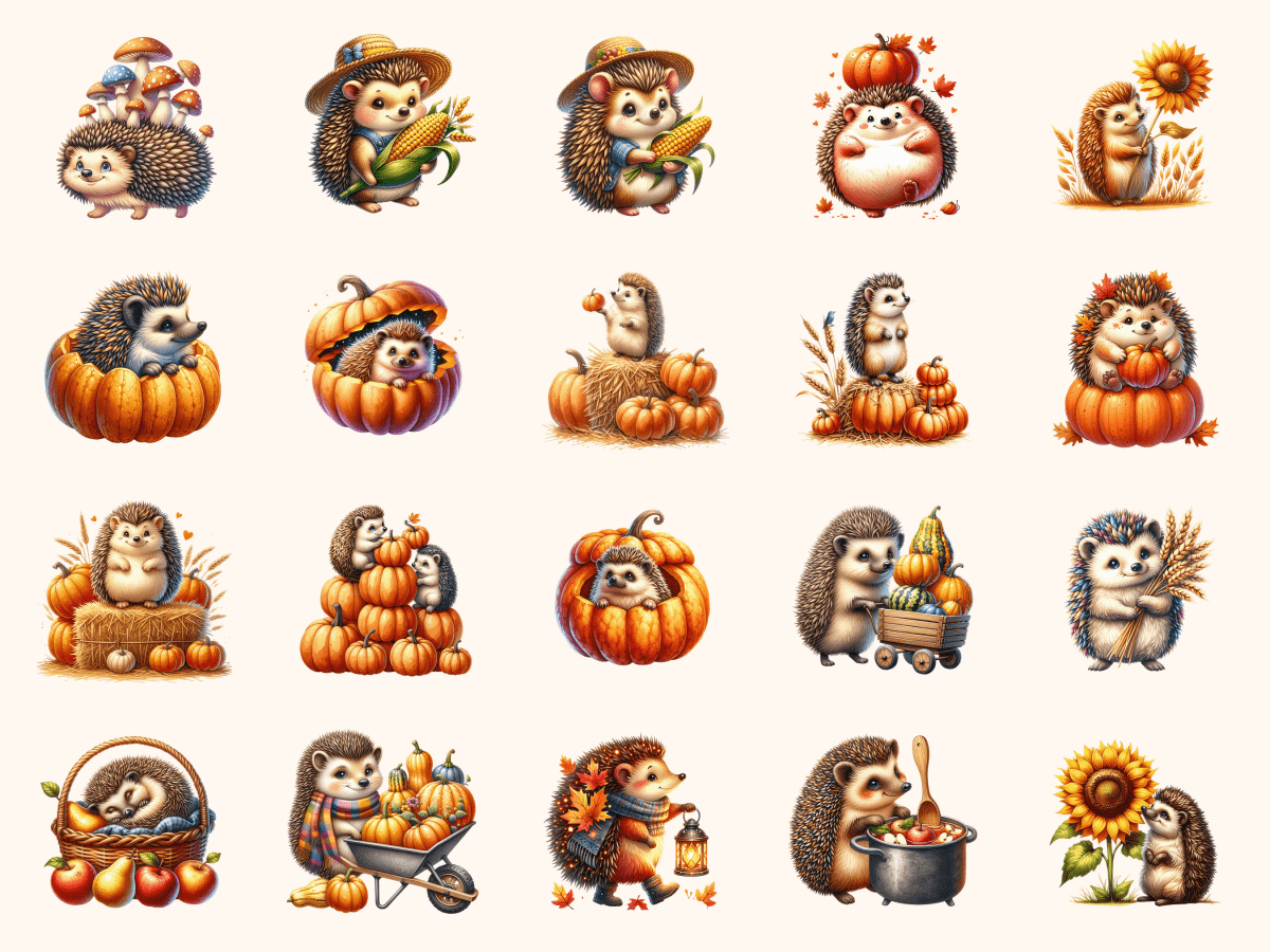 Hedgehog Harvest Clipart All Bundles Clipart Line Art - WondersArtist