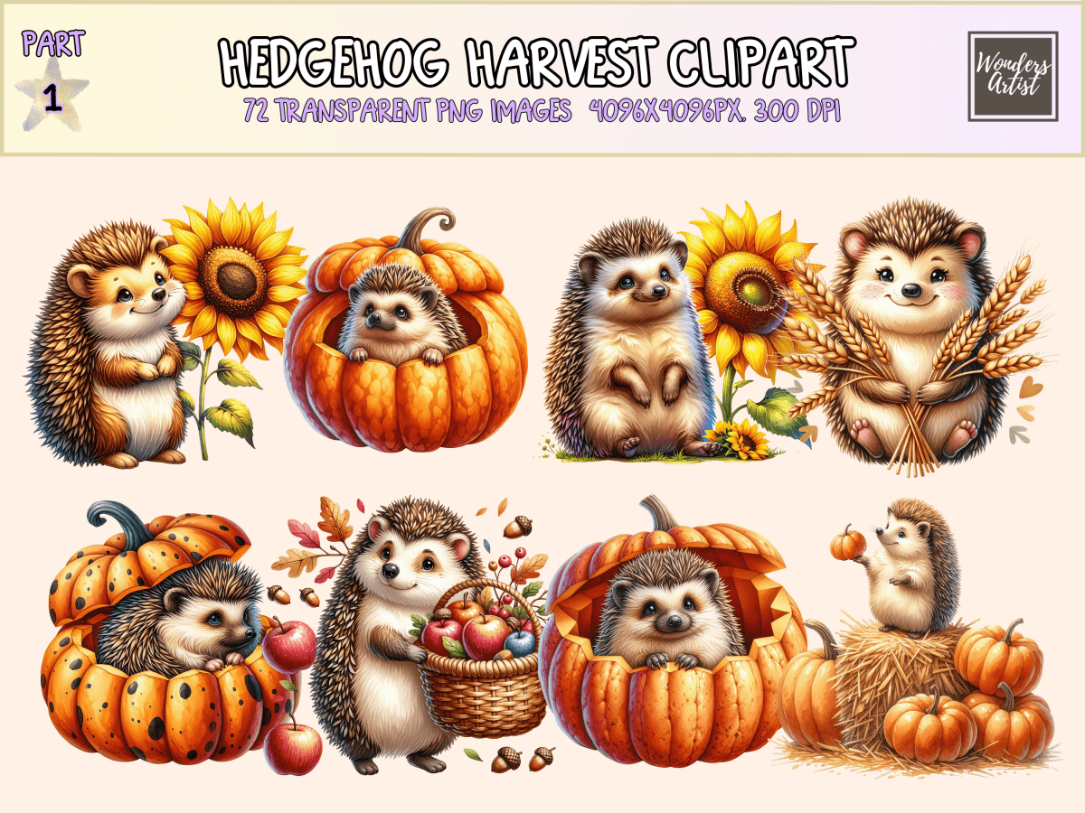 Hedgehog Harvest Clipart All Bundles Clipart Line Art - WondersArtist