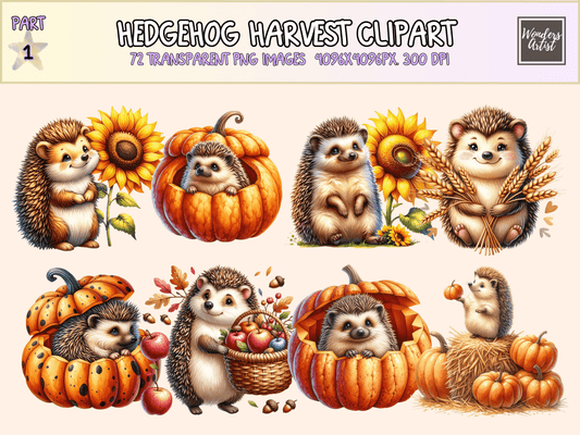Hedgehog Harvest Clipart All Bundles Clipart Line Art - WondersArtist