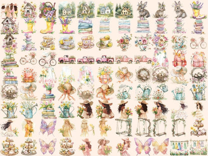 Hello Spring Watercolor Clipart Blooming Spring Art - Wonders Artist