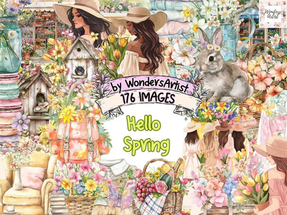 Hello Spring Watercolor Clipart Blooming Spring Art - Wonders Artist