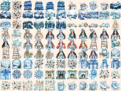 Hello Winter Watercolor Clipart - High - Quality Instant Digital Download for Creative Projects