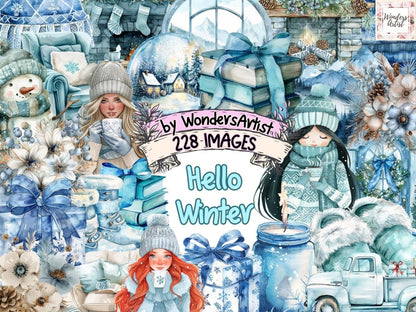 Hello Winter Watercolor Clipart Frosty Graphics - Wonders Artist