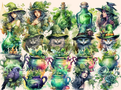 Herbal Witches Watercolor Clipart - High - Quality Instant Digital Download for Creative Projects