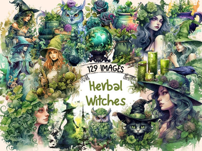 Herbal Witches Watercolor Clipart fantasy clipart - Wonders Artist