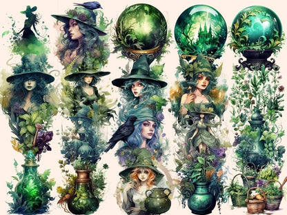 Herbal Witches Watercolor Clipart fantasy clipart - Wonders Artist