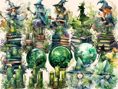 Herbal Witches Watercolor Clipart fantasy clipart - Wonders Artist