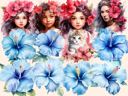 Hibiscus Watercolor Clipart exotic flowers png - Wonders Artist