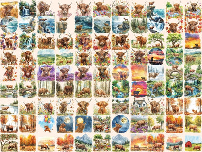 Highland Cows Watercolor Clipart cartoon cows - Wonders Artist