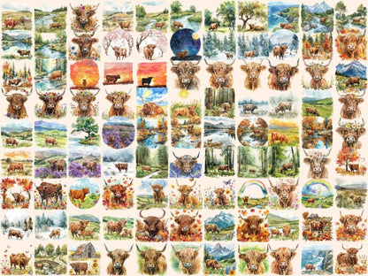 Highland Cows Watercolor Clipart cartoon cows - Wonders Artist