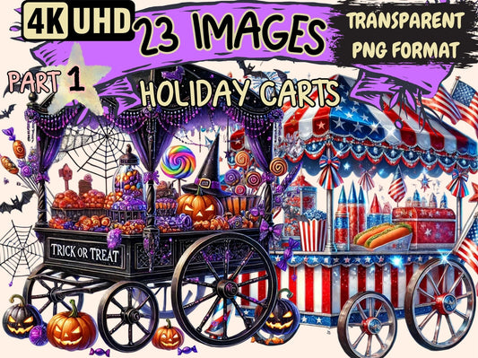 Holiday Carts Clipart - High - Quality Instant Digital Download for Creative Projects