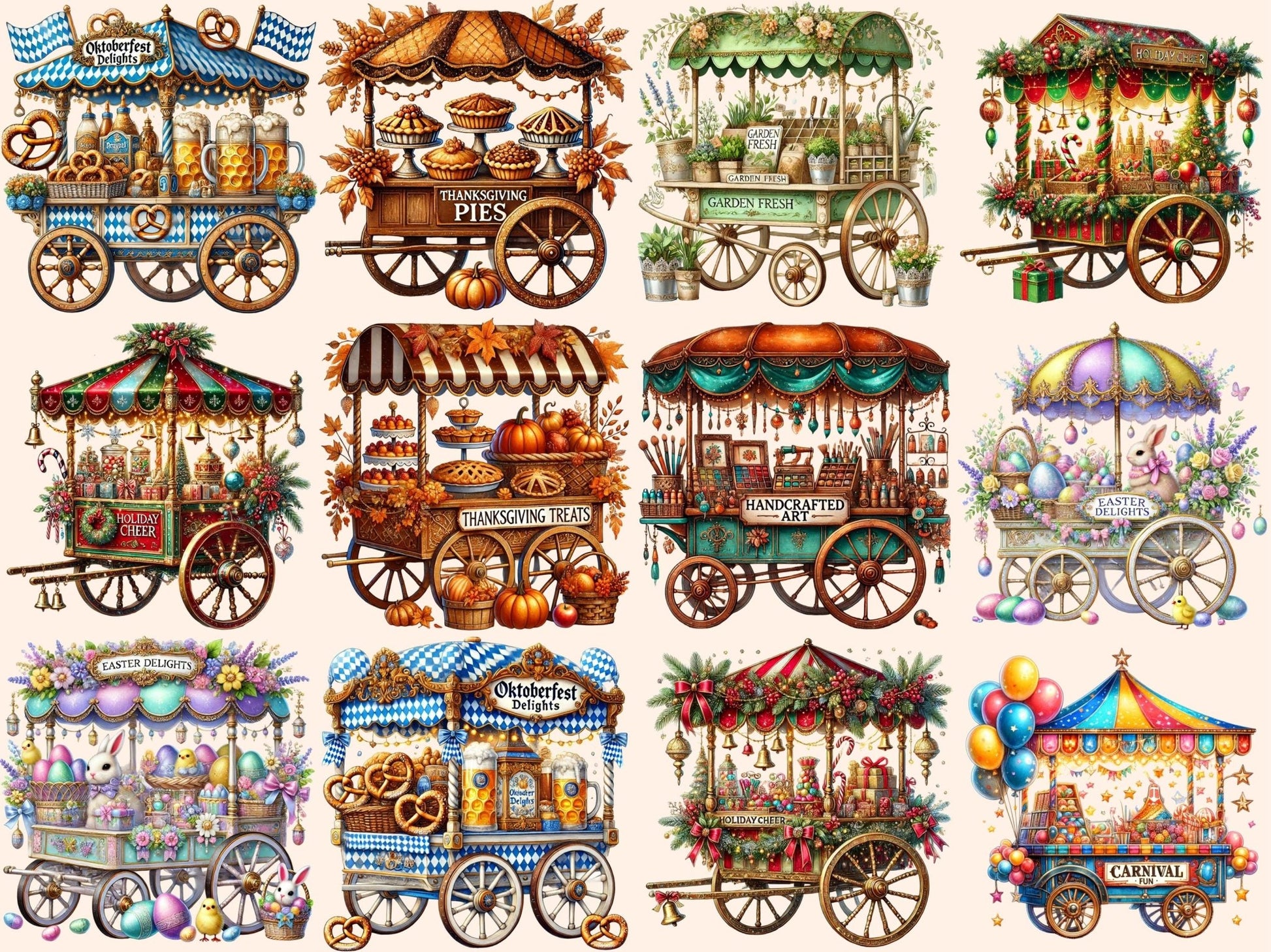 Holiday Carts (P2) Clipart - High - Quality Instant Digital Download for Creative Projects