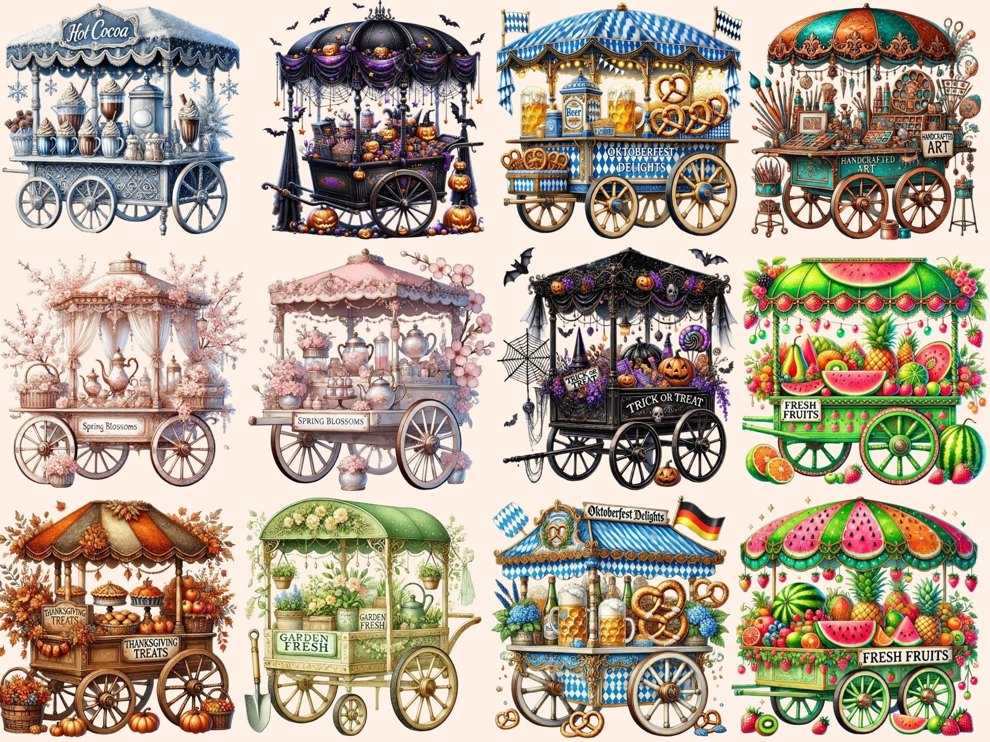 Holiday Carts (P2) Clipart - High - Quality Instant Digital Download for Creative Projects