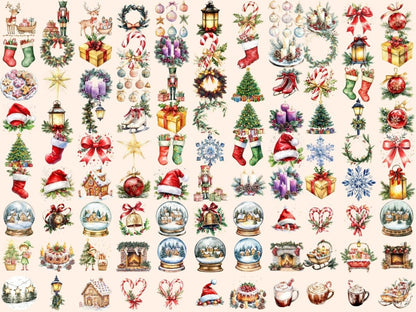 Holiday Cheer Watercolor Clipart - High - Quality Instant Digital Download for Creative Projects