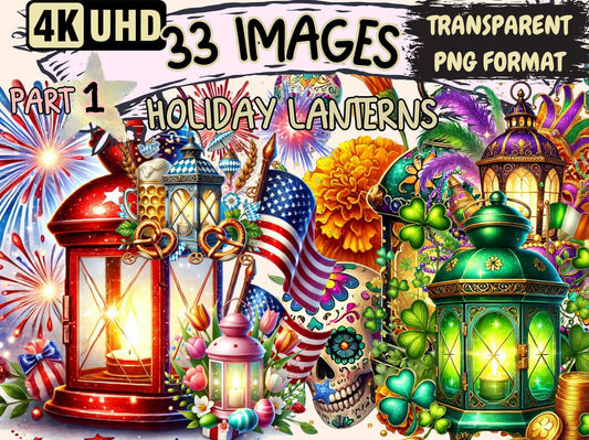 Holiday Lanterns Clipart - High - Quality Instant Digital Download for Creative Projects